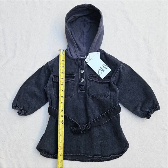 Zara Hooded Denim Overshirt with Long Sleeves Size 12-18 Months - Picture 2 of 11